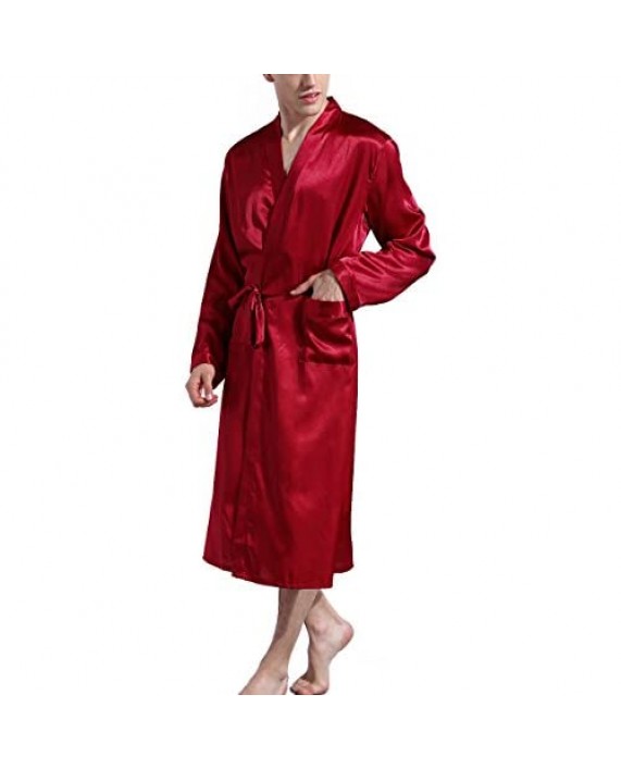 Admireme Men's Satin Kimono Robe Spa Bathrobes Loungewear Sleepwear Long Bathrobe Lightweight Silk Nightwear