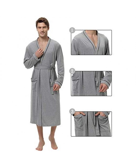Aibrou Mens Cotton Robe Lightweight Long Lounge Sleepwear Knit Bathrobe