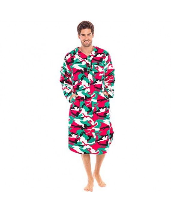 Alexander Del Rossa Men's Lightweight Flannel Sleep Shirt Long Henley Nightshirt Pajamas