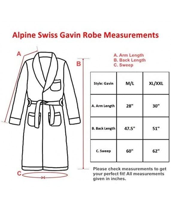 Alpine Swiss Gavin Mens Lightweight Cotton Robe Shawl Collar Knit Bathrobe