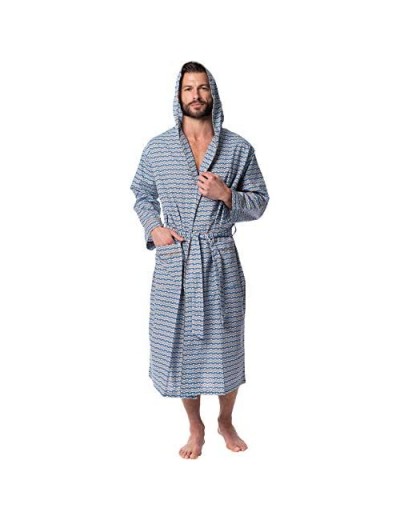AMERICAN HEAVEN Mens Lightweight Sleep/Lounge Long Bath Robe with Hood -Premium Cotton Blend