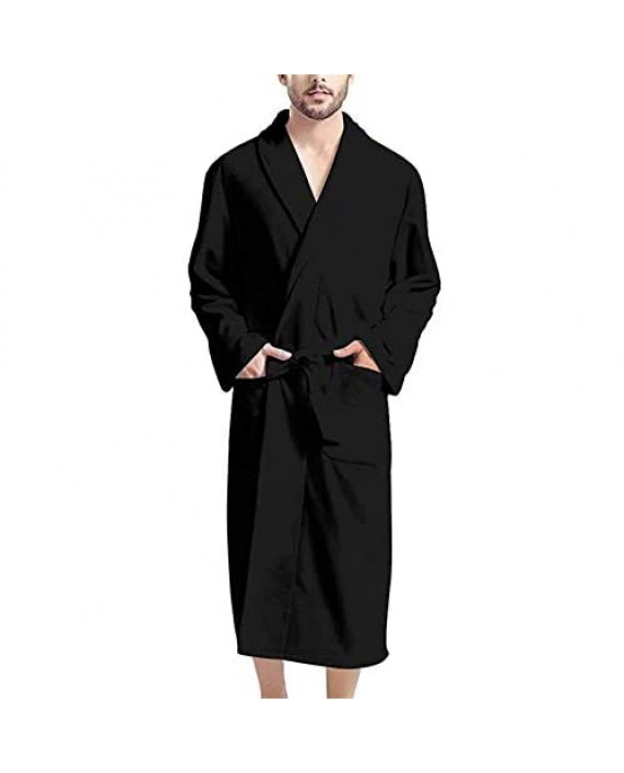 Belidome Men Bathrobe with Pockets Long Sleeve Soft Lightweight Long Robe One Size