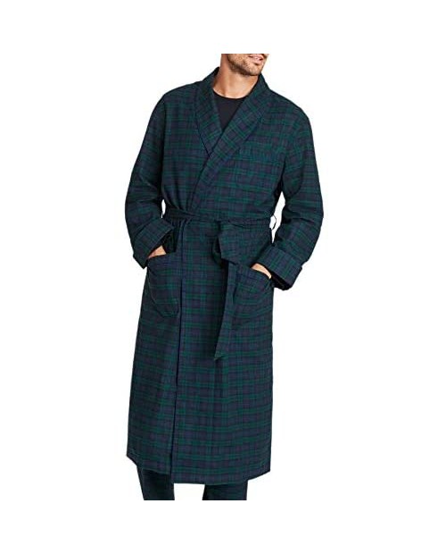 Brooks Brothers Mens 116808 Flannel Cotton Calf Length Sleeping Robe Green Blue Black Watch Plaid