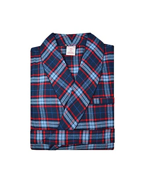 Brooks Brothers Mens 144965 Flannel Cotton Calf Length Sleeping Robe Red Blue Navy Plaid