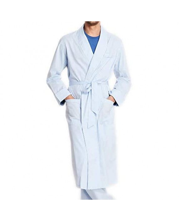 Brooks Brothers Mens 98232 100% Cotton Belted Calf Length Sleeping Robe Light Blue Plaid