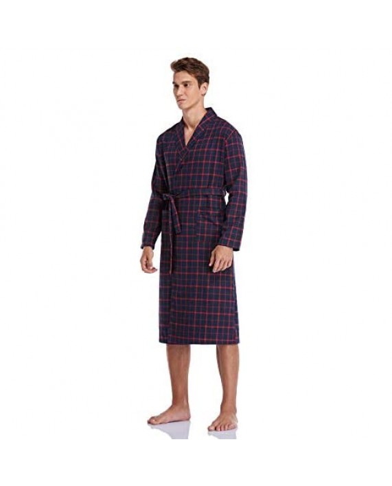 COLORFULLEAF Men's Plaid Robe Lightweight Kimono Robe Long Sleeve Bathrobes Shawl Collar Woven Robe (Red XL)