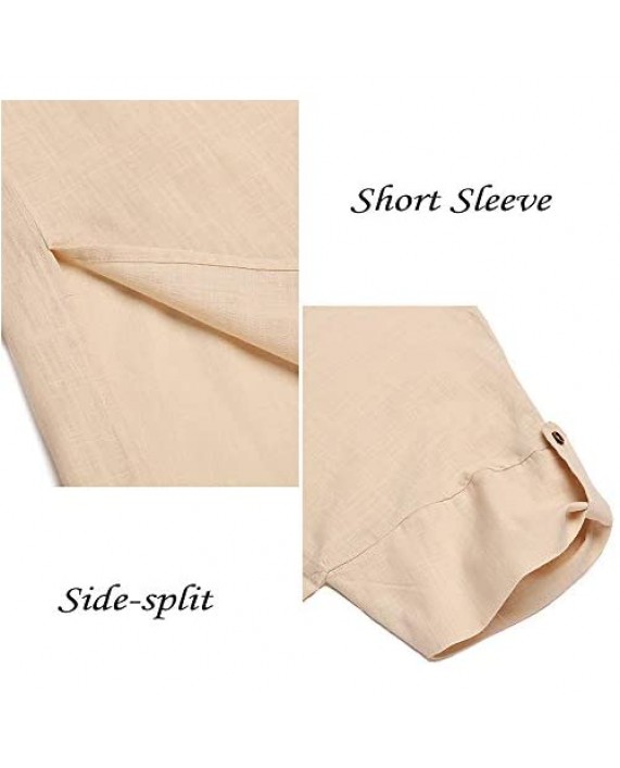 COOFANDY Men's Kaftan V-neck Short Sleeve Home Robe Side Split Linen Loungewear Cotton Long Gown Thobe