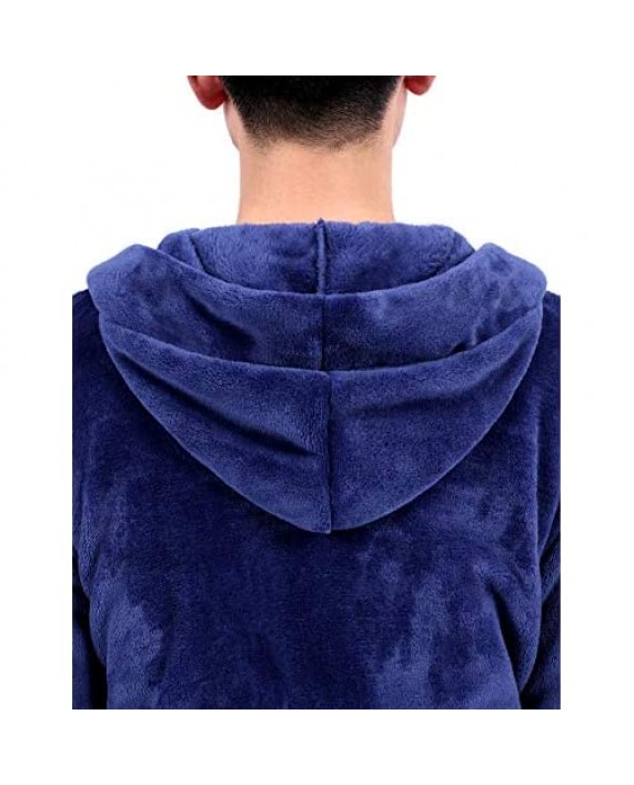 DISHANG Men's Ultra Soft Fleece Robe with Hood Pockets Warm and Cozy Sleepwear