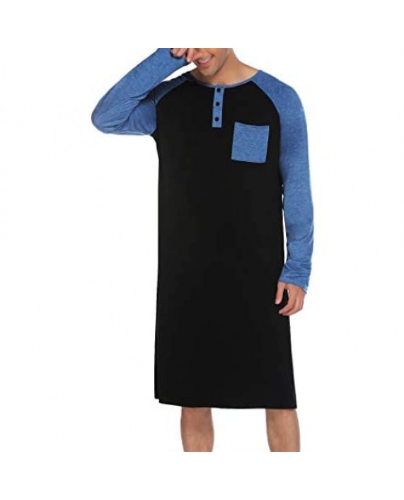 Evanhome Cotton Sleep Shirt Men V-Neck Nightshirts Short Sleeve Henley Shirt Lounge Sleepwear M-XXXL