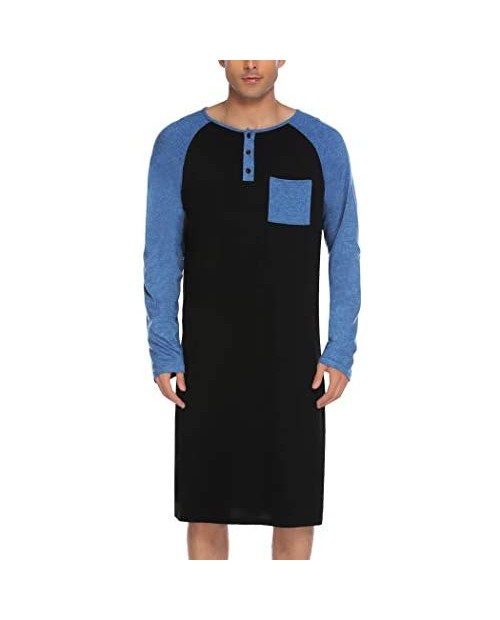 Evanhome Cotton Sleep Shirt Men V-Neck Nightshirts Short Sleeve Henley Shirt Lounge Sleepwear M-XXXL