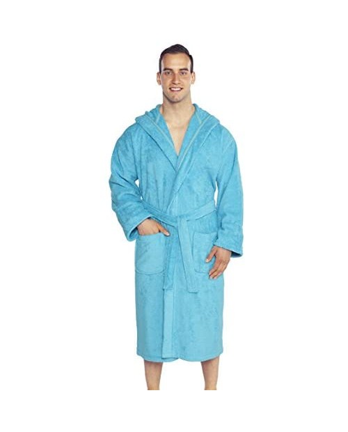 Full Length Hooded Terry Bathrobe Unisex 100% Combed Pure Turkish Cotton Made in Turkey Teal One Size Fits Most