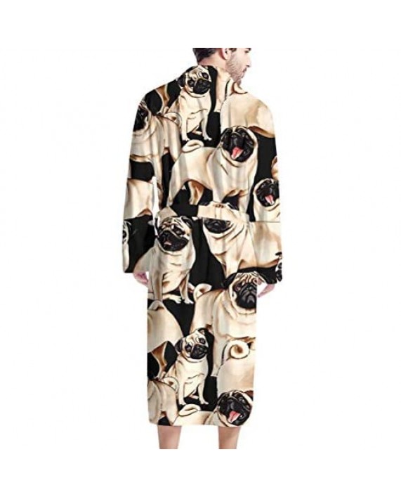 GIFTPUZZ Men's Bathrobe Warm Kimono Robe with Pockets Sleepwear Lounge Robes Full Length Waist Belt Self Tie Nightgown