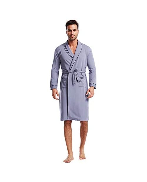 Ham&Sam Men's Robe Knit Bamboo Cotton Long Bathrobe Spa Sleepwear Soft Shawl Collar Kimono Robe Big and Tall
