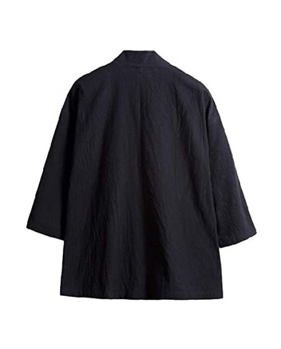 Haseil Men's Kimono Cardigan Japanese Jackets Casual Cotton Open Front Lightweight Linen Yukata