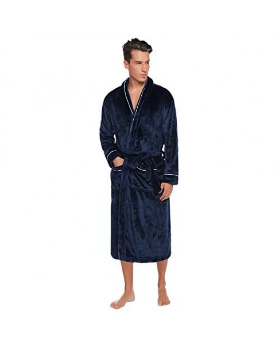 Hawiton Men's Hooded Robes - Long Plush Shawl Kimono Bathrobe Nightgown Spa Robe for Winter