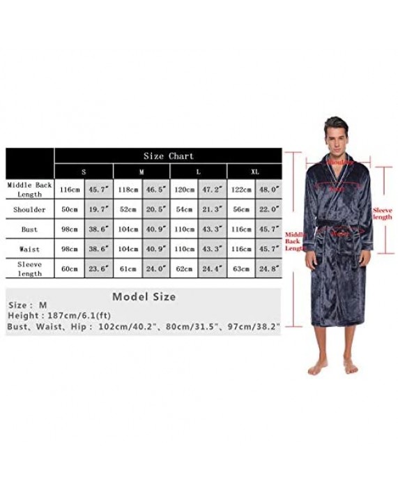 Hawiton Men's Hooded Robes - Long Plush Shawl Kimono Bathrobe Nightgown Spa Robe for Winter