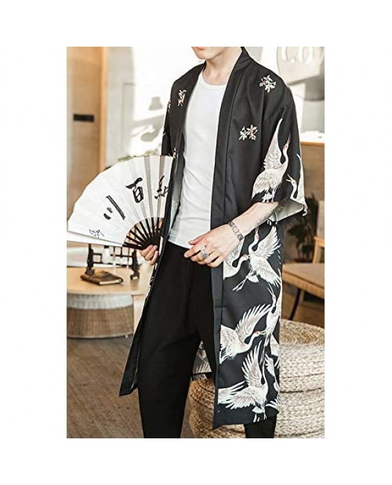 HOTMISS Mens Kimono Cardigan Open Front Cloak Yukata Outwear Long Bathrobe Tops