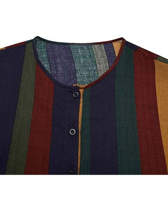 Hotmiss Men's Striped Robe Button Up Long Sleeve Kaftan Thobe Splits Long Gown Casual Shirt