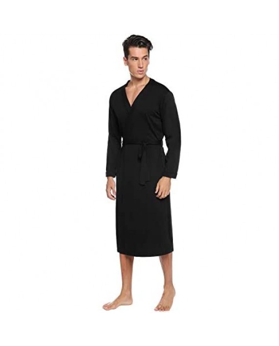 iClosam Mens Cotton Robe Lightweight Knit Bathrobe Long Lounge Sleepwear Fall Winter
