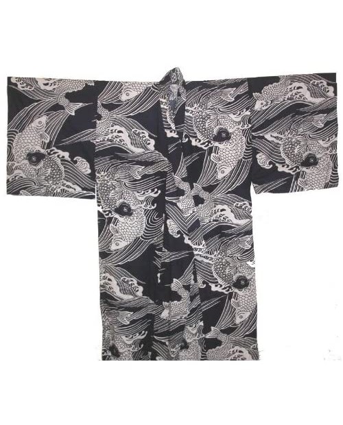 JapanBargain Japanese Men's Cotton Yukata Kimono Bath Robe Koi Fish Design Made in Japan