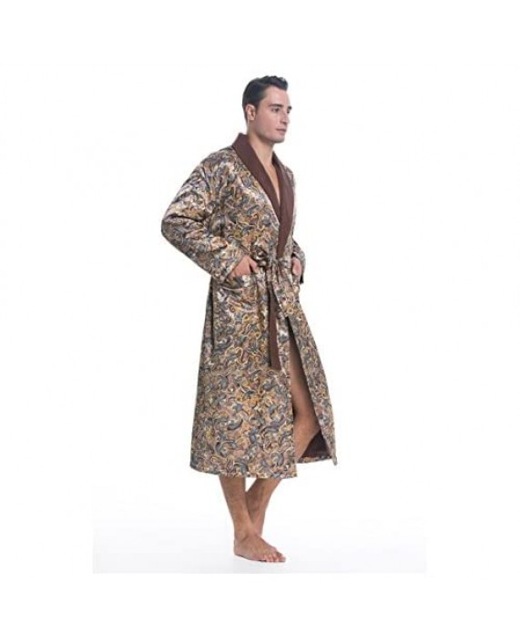 Lavenderi Men's Polyester Satin Polar Fleece Lining Bathrobe Robe