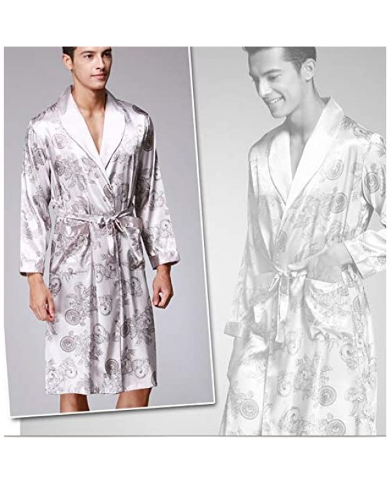 Litteking Men's Satin Bathrobe Nightgown Casual Silk Long Sleeve Kimono Robe Loungewear Sleepwear Pajama with Belt