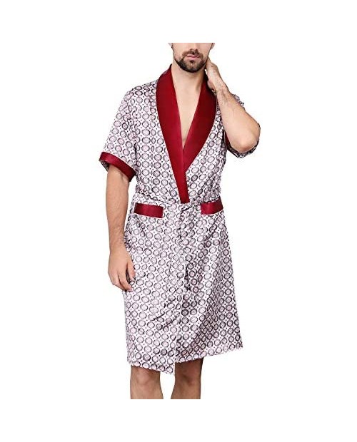 Lu's Chic Men's Satin Kimono Robe Silky Short Sleeves Loungewear Spa Summer Pockets Bathrobe