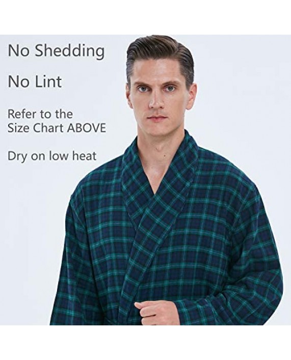 Men's 100% Cotton Dark Green Checked Bathrobe never Fade Plaid Absorbent Housecoat
