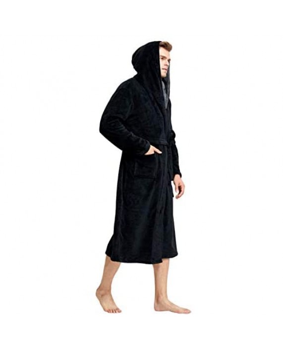 Men's Fleece Bathrobe Long Shawl Collar Plush Robe