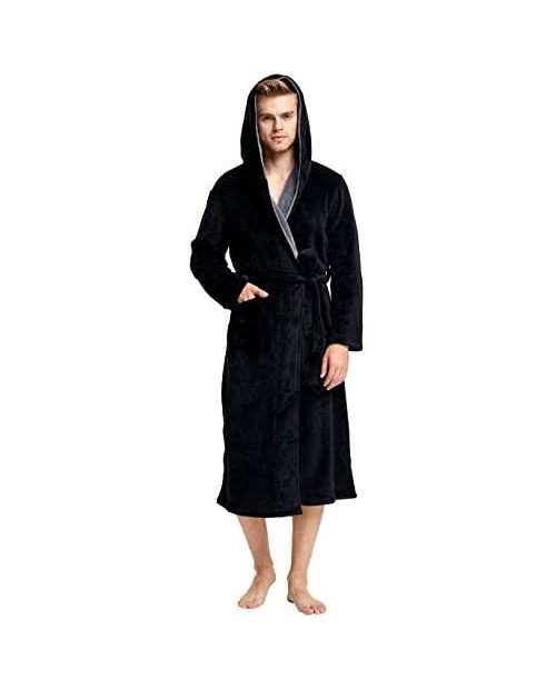Men's Fleece Bathrobe Long Shawl Collar Plush Robe