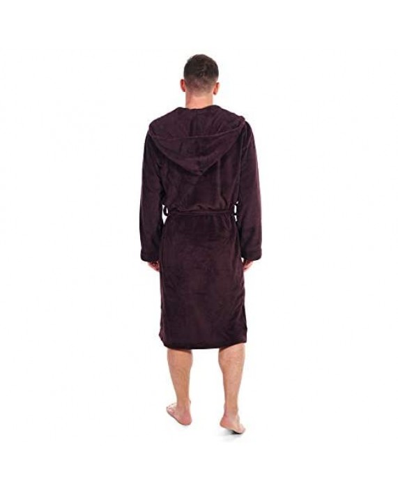Men's Hooded Fleece Robe Two-tone Wine Red Marl Fabric