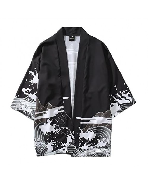 Men's Japanese Kimono Cardigan Casual Dragon Pattern Yukata Open Front Coat