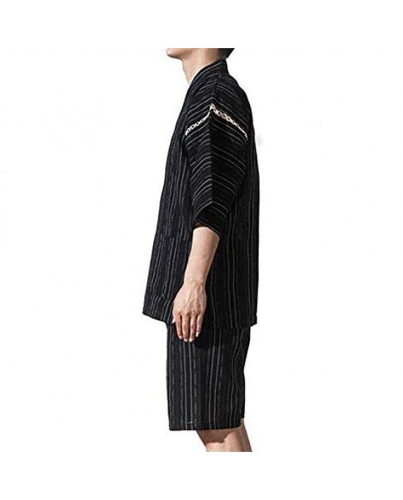 Men's Kimono Robe Summer Soft Shorts Nightgown Pajamas Short Sleeve Bathrobes Pockets Japanese Traditional Jinbei Outfit