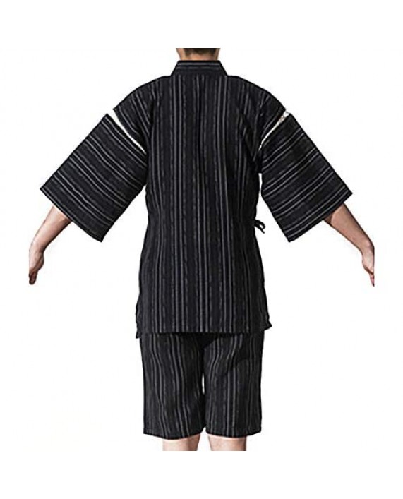 Men's Kimono Robe Summer Soft Shorts Nightgown Pajamas Short Sleeve Bathrobes Pockets Japanese Traditional Jinbei Outfit