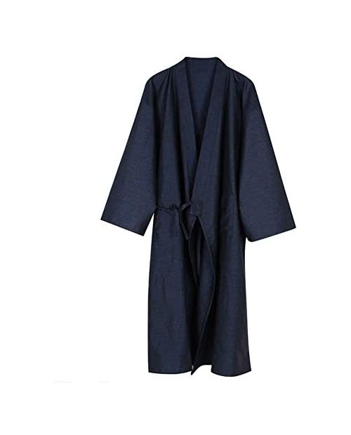 Men's Loose Kimono Robe Cotton Sleepwear Yukata Long Sleeve Bathrobe Nightgown