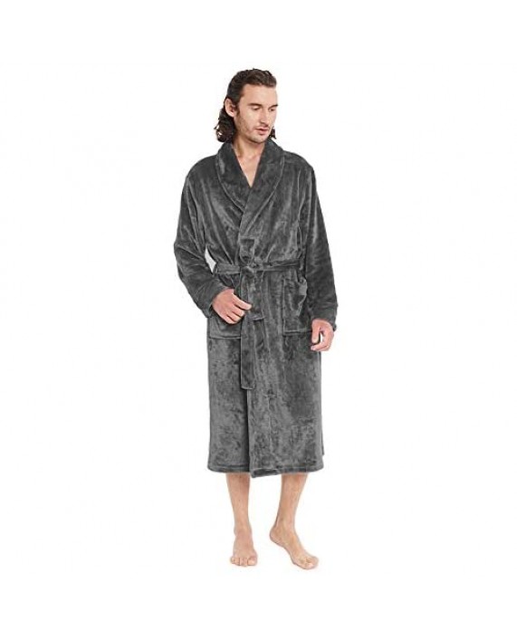 Men's Luxurious Plush Shawl Collar Robe Lightweight Warm Fleece Kimono Spa Bathrobe