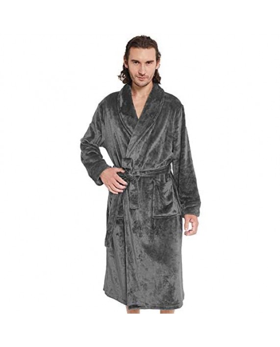 Men's Luxurious Plush Shawl Collar Robe Lightweight Warm Fleece Kimono Spa Bathrobe