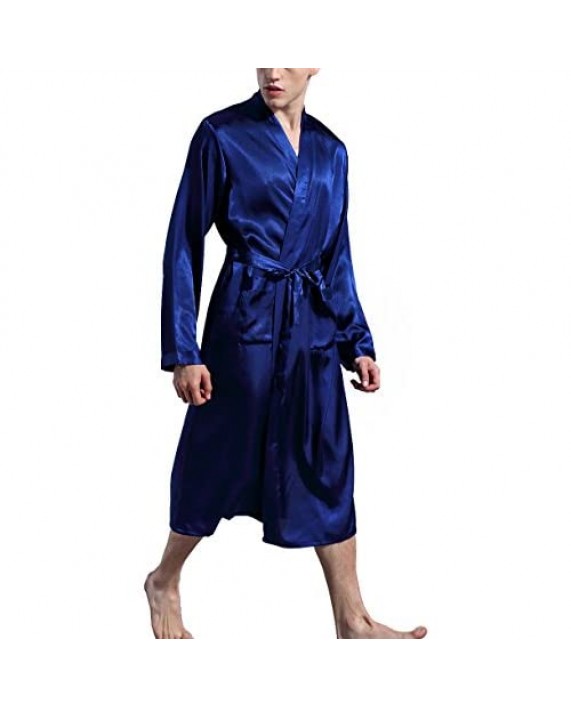 Men's Satin Kimono Robe Long Bathrobe Lightweight Loungewear Sleepwear Silk Nightwear Spa Bathrobes Red
