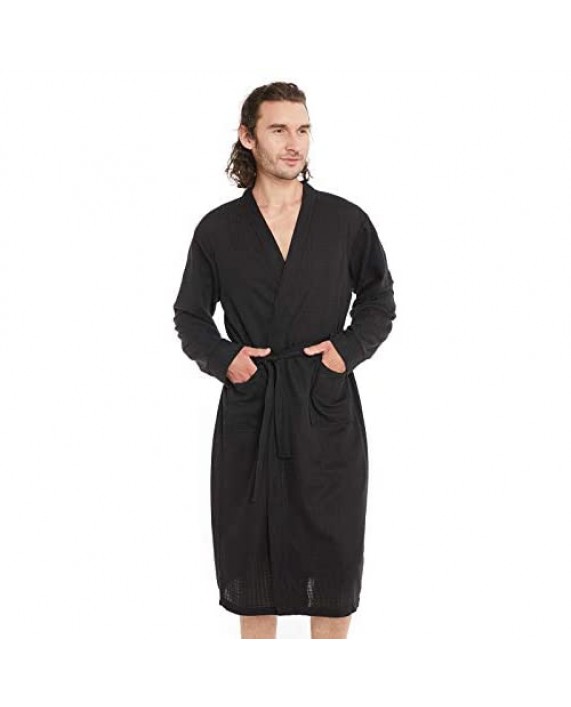 Men's Waffle Kimono Bathrobe Turkey Luxurious Premium Cotton Lightweight Spa Robe