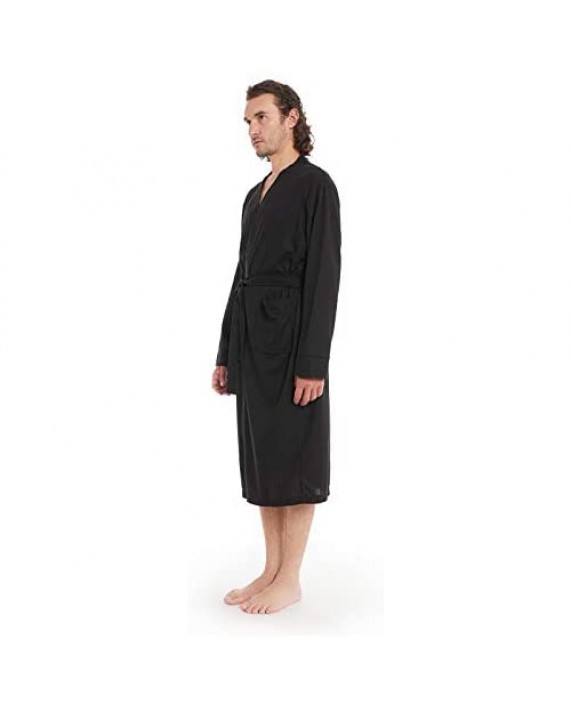 Men's Waffle Kimono Lightweight Robes Classic Long Spa Bathrobe Loungewear with Pockets