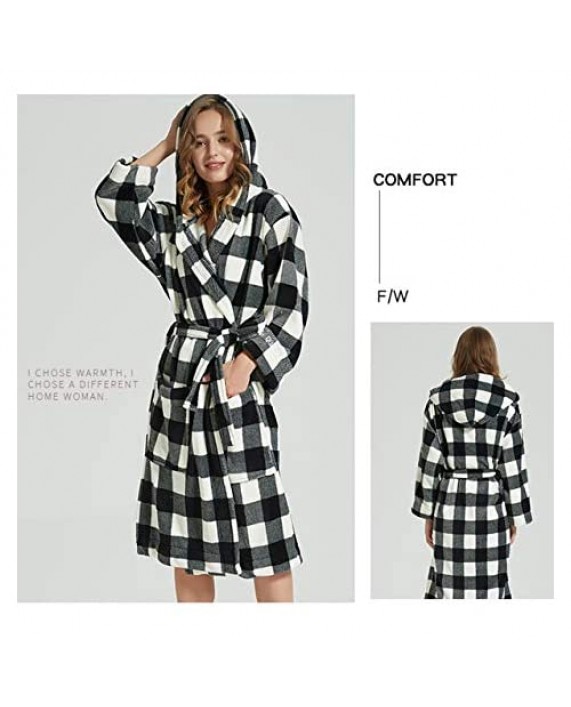MOONSIROLI Flannel Plaid Robes for Men/Women Hooded Classic Bathrobe Plush Soft Warm Spa Bathrobe shawl collar robe