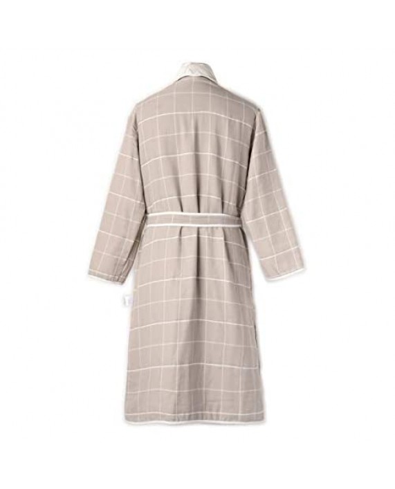 Pfedxoon Men's Robe With Pockets Pure Cotton Soft Bathrobe man Hotel Spa Bathrobes Classical Checkered Robes For Men