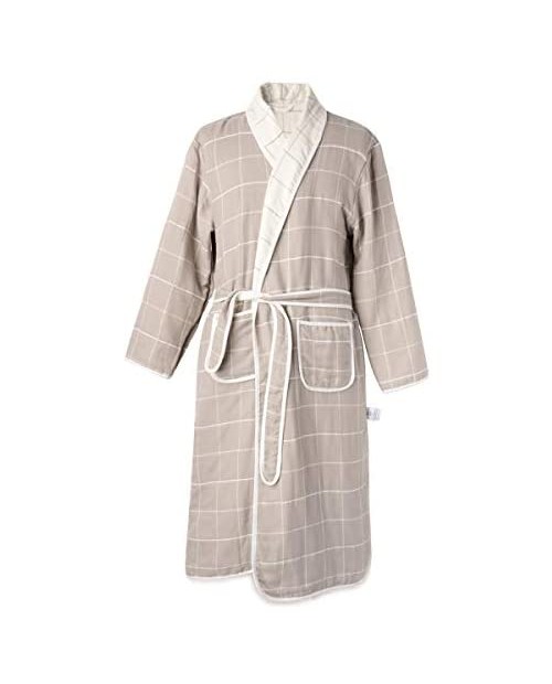 Pfedxoon Men's Robe With Pockets Pure Cotton Soft Bathrobe man Hotel Spa Bathrobes Classical Checkered Robes For Men