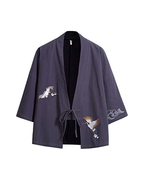 Seidarise Men's Kimono Traditional Japanese Clothing Male Cardigan Noragi Jacket Yukata Coat Haori