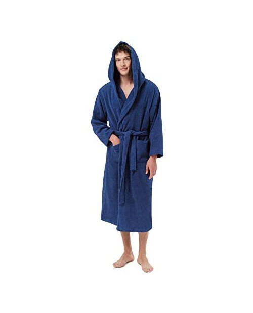 SIORO Mens Terry Cloth Robe Hooded Cotton Towel Bathrobe Long Soft Warm Spa Bath Loungewear