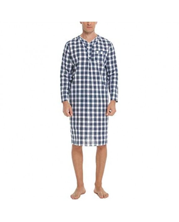 Sykooria Men's Nightgown Long Sleeve Henley Kaftan Sleep Shirt Knee Length Comfy Nightshirts