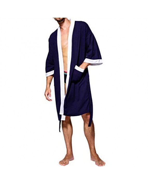 TAKIYA Men's Spa Bathrobe Waffle Turkish Cotton Lightweight 3/4 Sleeve Kimono Robe Shawl Collar Nightgown Sleepwear