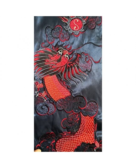 THY COLLECTIBLES Unisex Reversible Silk Satin Robe Kimono Relaxation Bathrobe Dragon Embroidered Night Gown