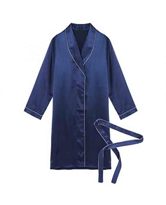 TSSOE Men's Satin Robe Lightweight Silk Spa Bathrobe Nightgown Long Sleeve House Kimono