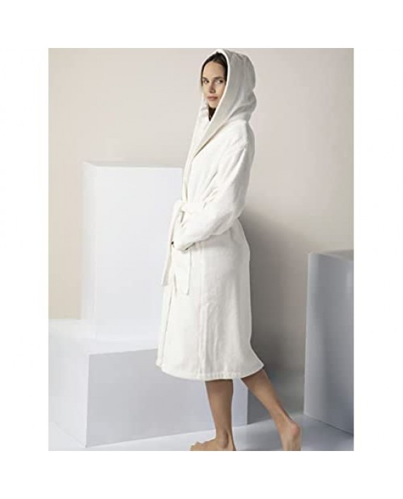 Turkish Cotton Terry Men's & Women's Bathrobe - Hooded Kimono Cotton Terry Cloth Robe - Long Textured Rice Weave Trim